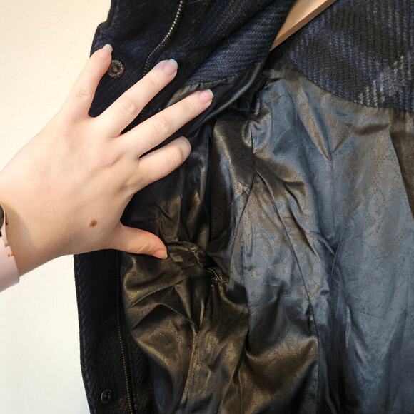 Guess Hooded Plaid Wool Blend Pea Coat Jacket Women's Large Winter Layer Casual - Picture 7 of 12